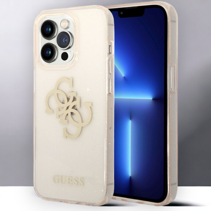 Ovitek Guess "Big 4G Full Gold Glitter" za iPhone 14 Pro (GUHCP14LPCUGL4GGO) – Zlata / PC + TPU silikon