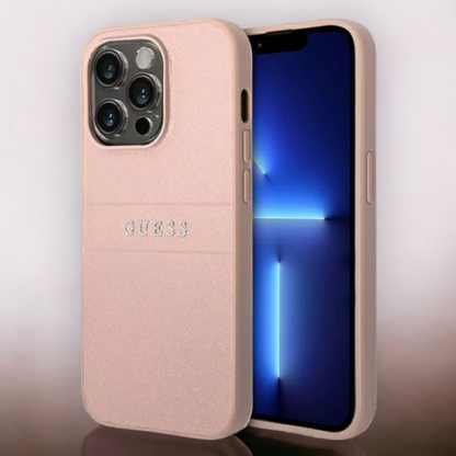 Ovitek Guess "silver pink" za iPhone 14 Pro (GUHCP14LPSASBPI) – Svetlo roza / PC + TPU silikon + Ekološko usnje