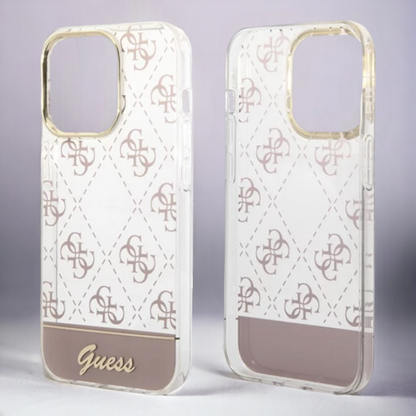 Ovitek Guess "Peony Glitter Script Logo" za iPhone 14 Pro Max - roza (GUHCP14XHG4MHP)