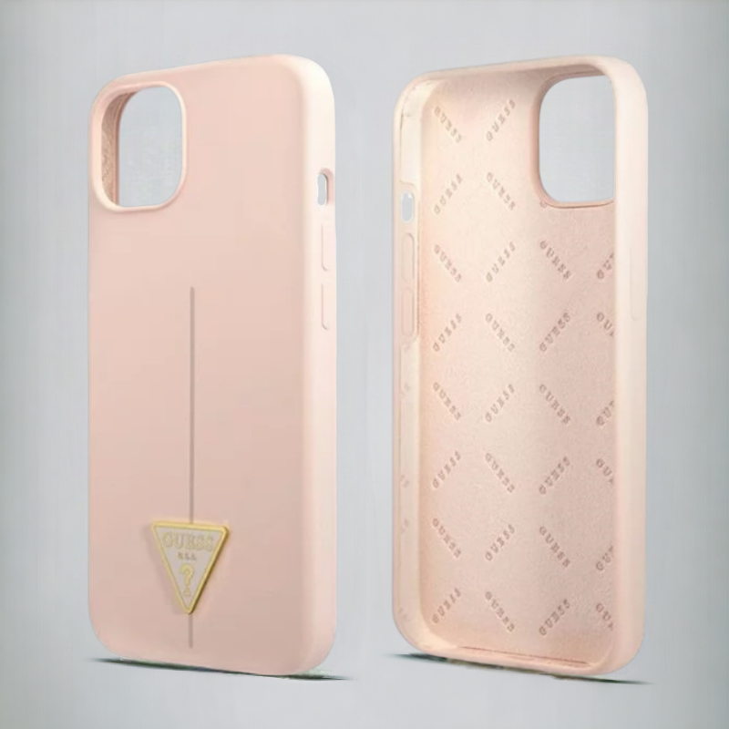 Ovitek Guess "Logo Silicone Triangle" za iPhone 13 mini - roza (GUHCP13SSLTGP)