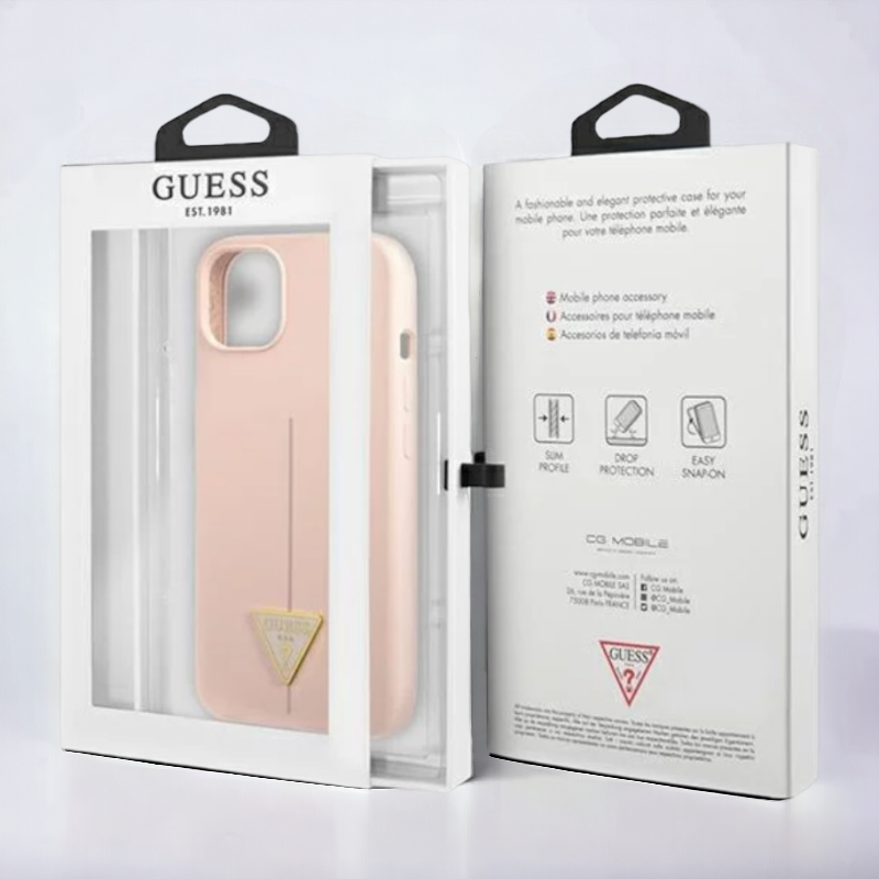 Ovitek Guess "Logo Silicone Triangle" za iPhone 13 mini - roza (GUHCP13SSLTGP)