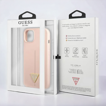Ovitek Guess "Logo Silicone Triangle" za iPhone 13 mini - roza (GUHCP13SSLTGP)