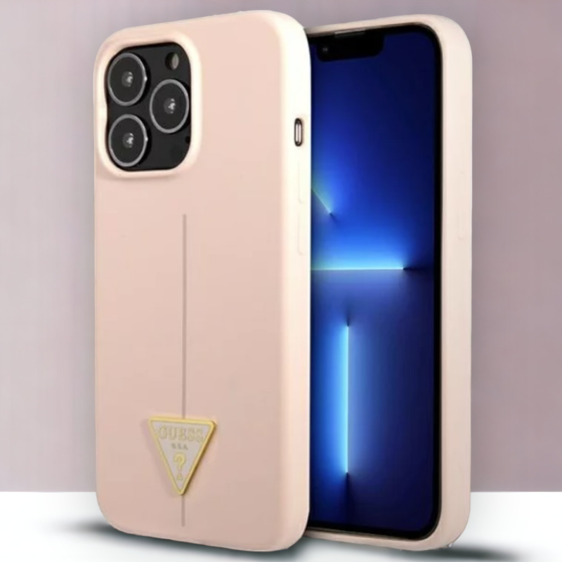 Ovitek Guess "Logo Silicone Triangle" za iPhone 13/13 Pro - roza (GUHCP13LSLTGP) – Svetlo roza / PC + TPU silikon