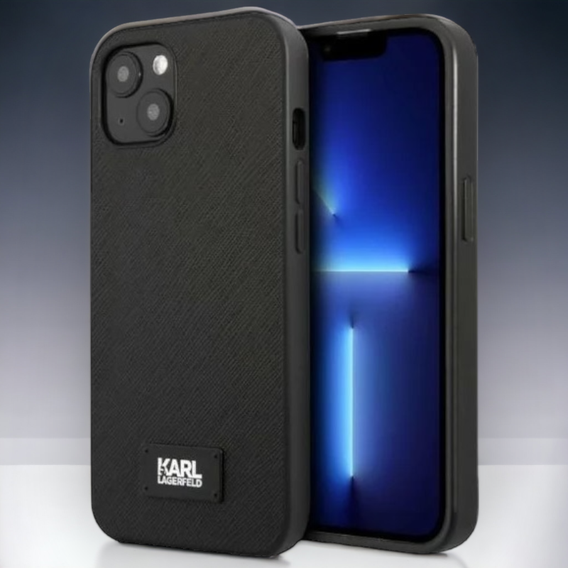 Ovitek Karl Lagerfeld "Saffiano Plaque" za iPhone 13 Mini (KLHCP13SSFMP2K) – Črna / PC + TPU silikon