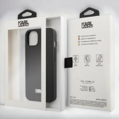 Ovitek Karl Lagerfeld "Saffiano Plaque - black" za iPhone 13/14/15 (KLHCP13MSFMP2K)