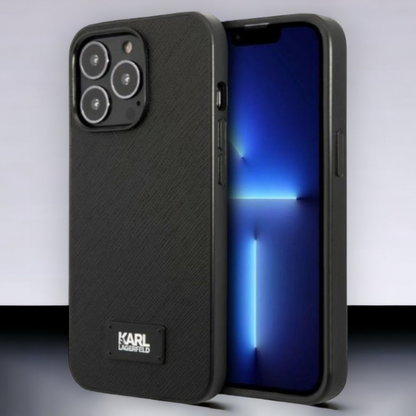Ovitek Karl Lagerfeld "Saffiano Plaque" za iPhone 13 Pro Max/12 Pro Max (KLHCP13XSFMP2K) – Črna / PC + TPU silikon