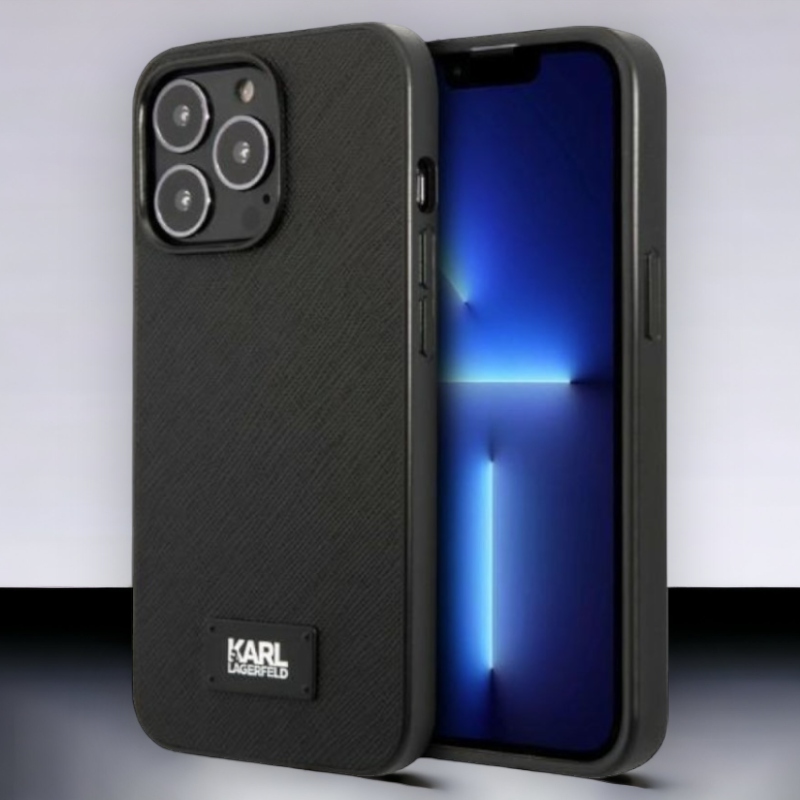 Ovitek Karl Lagerfeld "Saffiano Plaque" za iPhone 13 Pro (KLHCP13LSFMP2K) – Črna / PC + TPU silikon
