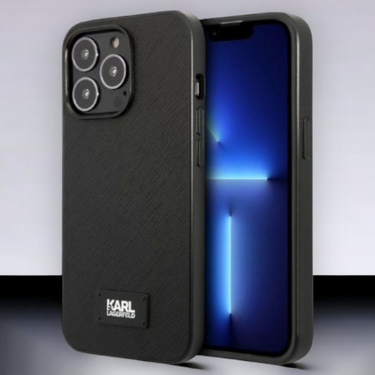 Ovitek Karl Lagerfeld "Saffiano Plaque" za iPhone 13 Pro (KLHCP13LSFMP2K) – Črna / PC + TPU silikon