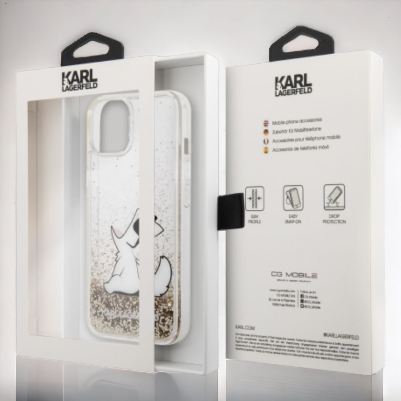 Ovitek Karl Lagerfeld "Choupette - liquid gold glitter" za iPhone 14 Pro (KLHCP14LGCFD)