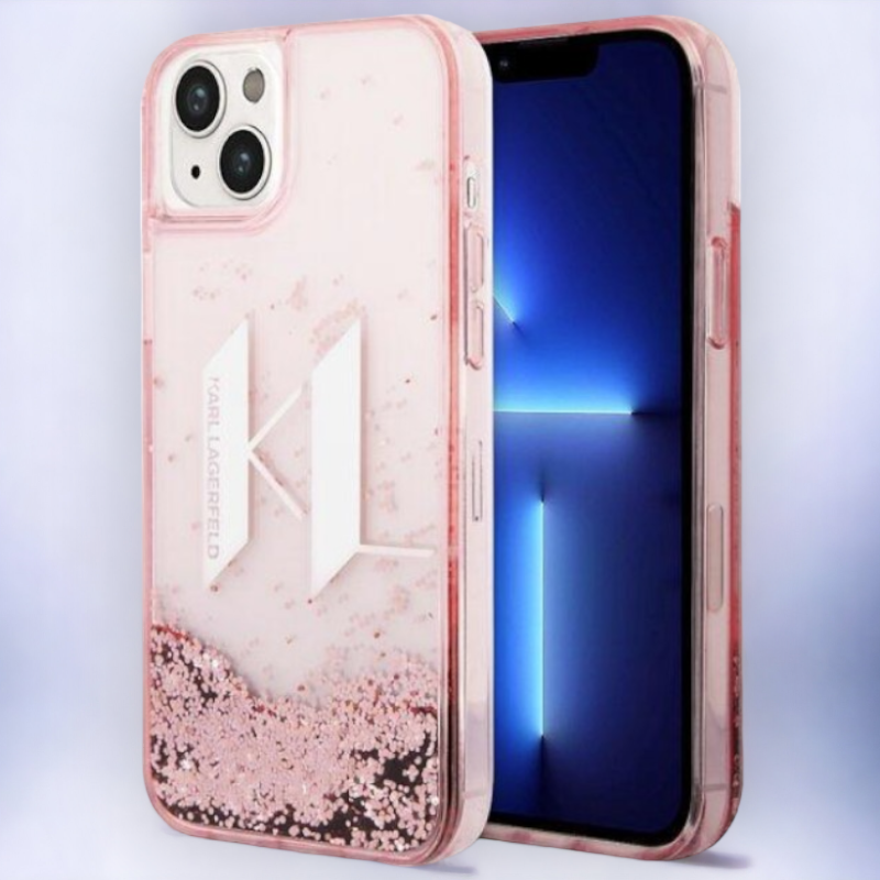 Ovitek Karl Lagerfeld "Liquid Glitter Big KL Logo - pink" za iPhone 14 Plus/15 Plus (KLHCP14MLBKLCP) – Svetlo roza / PC 