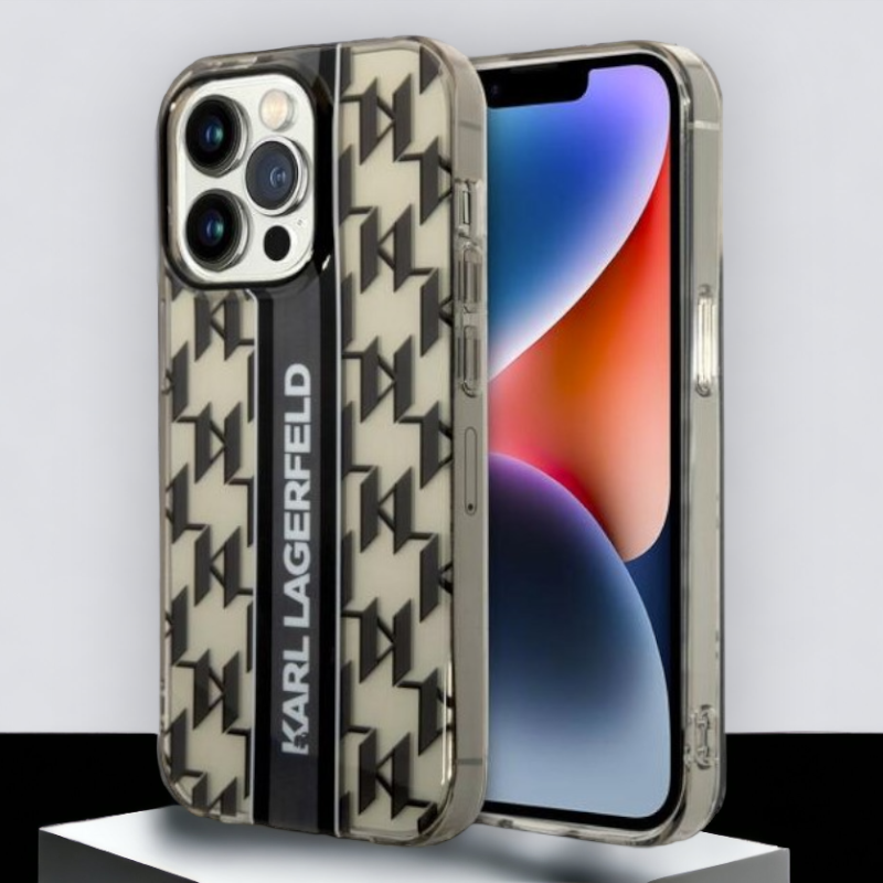 Ovitek Karl Lagerfeld "Monogram Vertical Strap" za iPhone 14 Pro Max (KLHCP14XHKLSPCK) – Črna / TPU silikon