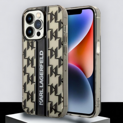 Ovitek Karl Lagerfeld "Monogram Vertical Strap" za iPhone 14 Pro Max (KLHCP14XHKLSPCK) – Črna / TPU silikon