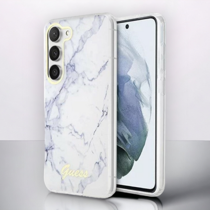 Ovitek Guess "White marble" za Samsung Galaxy S23 Plus (GUHCS23MPCUMAH) – Bela / PC + TPU silikon