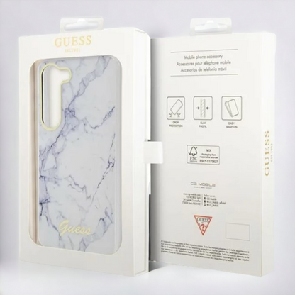 Ovitek Guess "White marble" za Samsung Galaxy S23 (GUHCS23SPCUMAH)