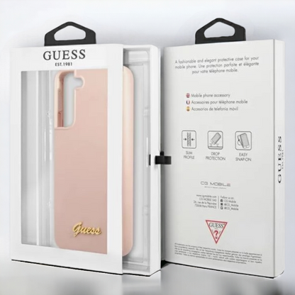 Silikonski ovitek Guess "pink - Metal Logo" za Samsung Galaxy S23 (GUHCS23SLSLMGPP)