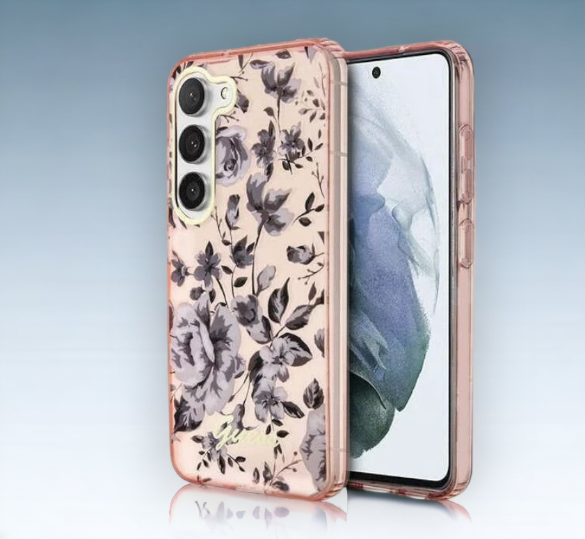 Ovitek Guess "Flower Collection - pink" za Samsung Galaxy S23 Plus (GUHCS23MHCFWSP) – Svetlo roza / PC + TPU silikon