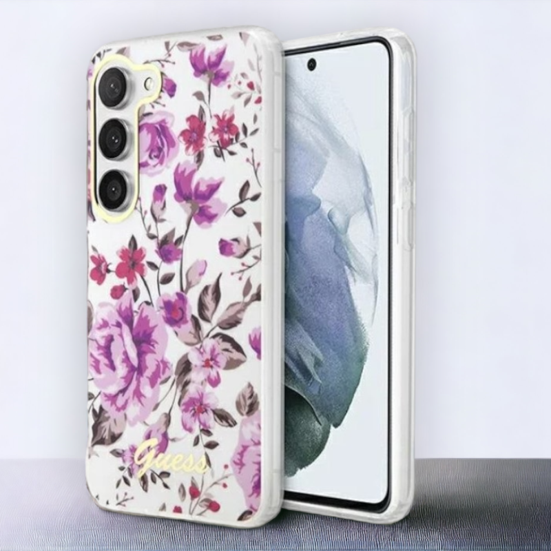 Ovitek Guess "Flower Collection - transparent" za Samsung Galaxy S23 Plus (GUHCS23MHCFWST) – Prozorna / PC + TPU silikon