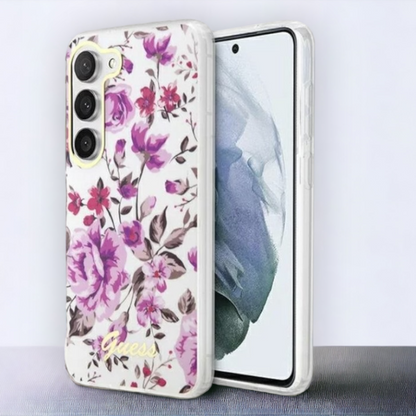 Ovitek Guess "Flower Collection - transparent" za Samsung Galaxy S23 Plus (GUHCS23MHCFWST) – Prozorna / PC + TPU silikon