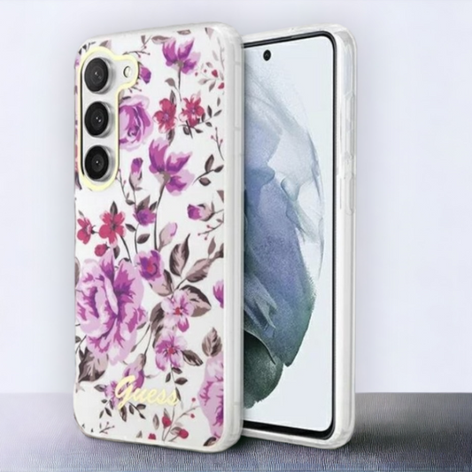 Ovitek Guess "Flower Collection - transparent" za Samsung Galaxy S23 (GUHCS23SHCFWST) – Prozorna / PC + TPU silikon