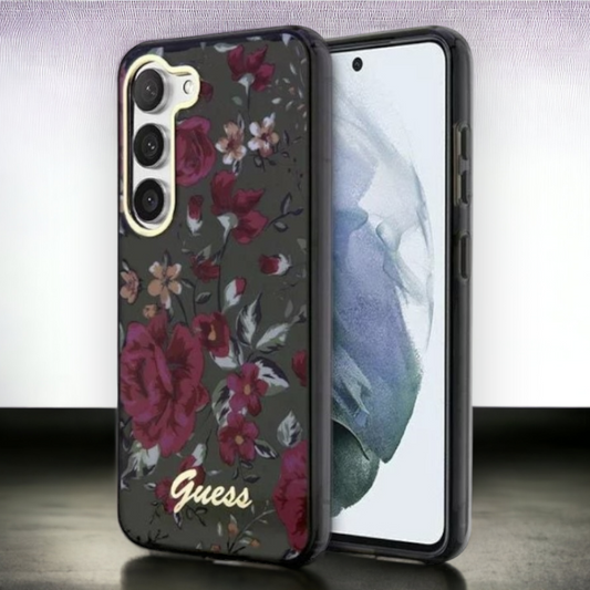 Ovitek Guess "Flower Collection - kaki" za Samsung Galaxy S23 (GUHCS23SHCFWSA) – Črna / PC + TPU silikon