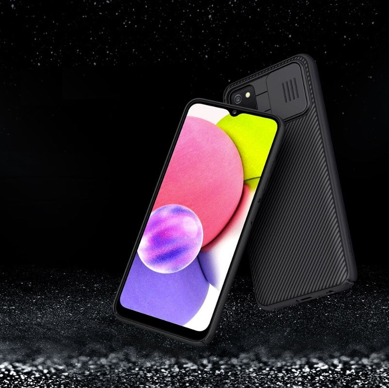 Ovitek "Nillkin CamShield" za Samsung Galaxy A03s - črna – Črna / PC