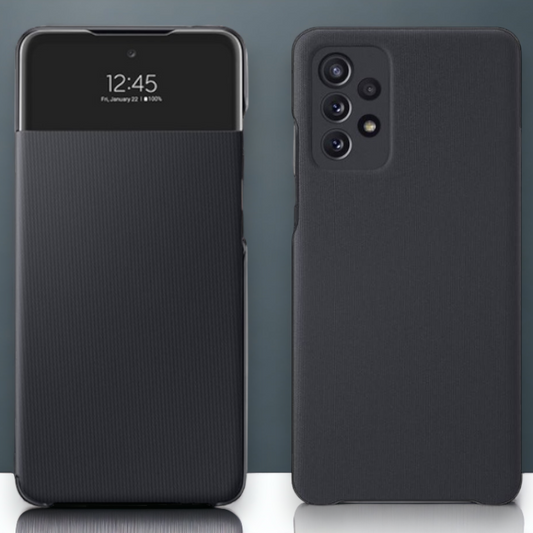 Original Samsung preklopna torbica "Smart S view Wallet" za Samsung Galaxy A72 - črna – Črna / Umetno usnje + TPU siliko