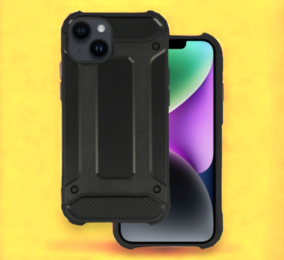 Silikonski ovitek "armor carbon" za iPhone 13/14/15 - Črna – Infostyle – Črna / PC + TPU silikon