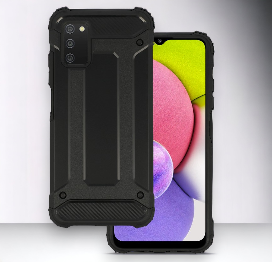 Silikonski ovitek "armor carbon" za Samsung Galaxy A03s - Črna – Infostyle – Črna / PC + TPU silikon