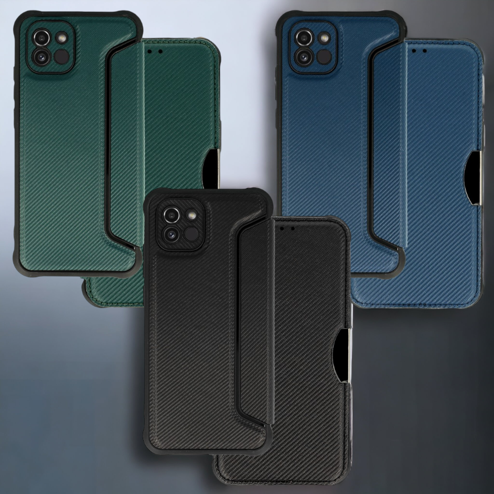Preklopna torbica "razor" za Samsung Galaxy A22 5G – Infostyle – Črna / Ekološko usnje + TPU silikon