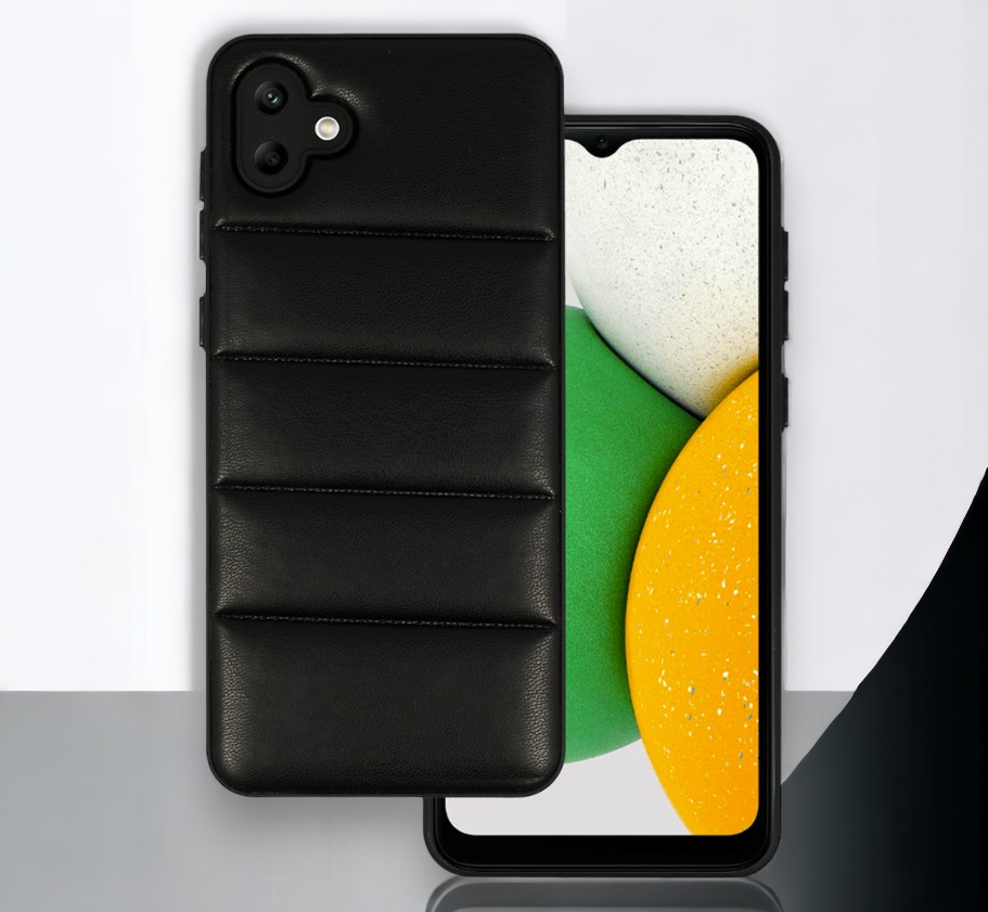 Silikonski ovitek "Striped Leather 3D" za Samsung Galaxy A04 - črna – Infostyle – Črna / PU usnje + PC