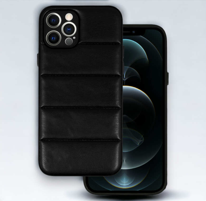 Silikonski ovitek "Striped Leather 3D" za iPhone 12 Pro - črna – Infostyle – Črna / PU usnje + PC