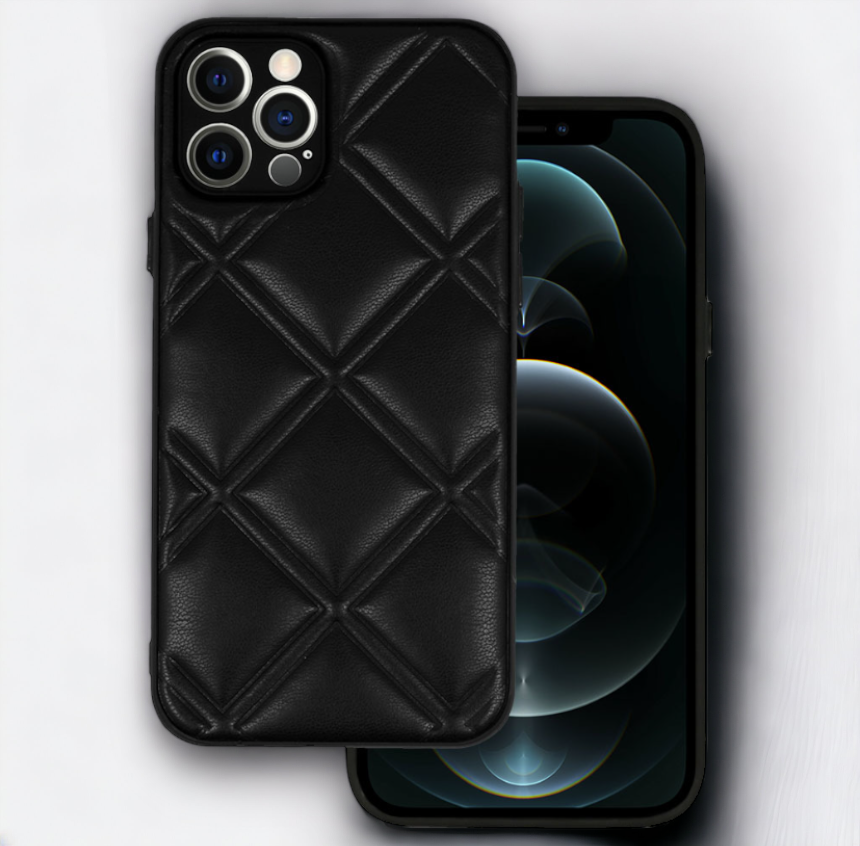 Silikonski ovitek "Checkered Leather 3D" za iPhone 12 Pro - črna – Infostyle – Črna / PU usnje + PC
