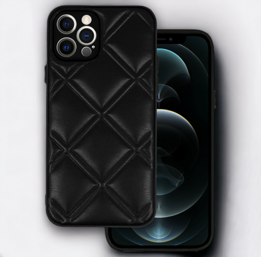Silikonski ovitek "Checkered Leather 3D" za iPhone 12 Pro - črna – Infostyle – Črna / PU usnje + PC