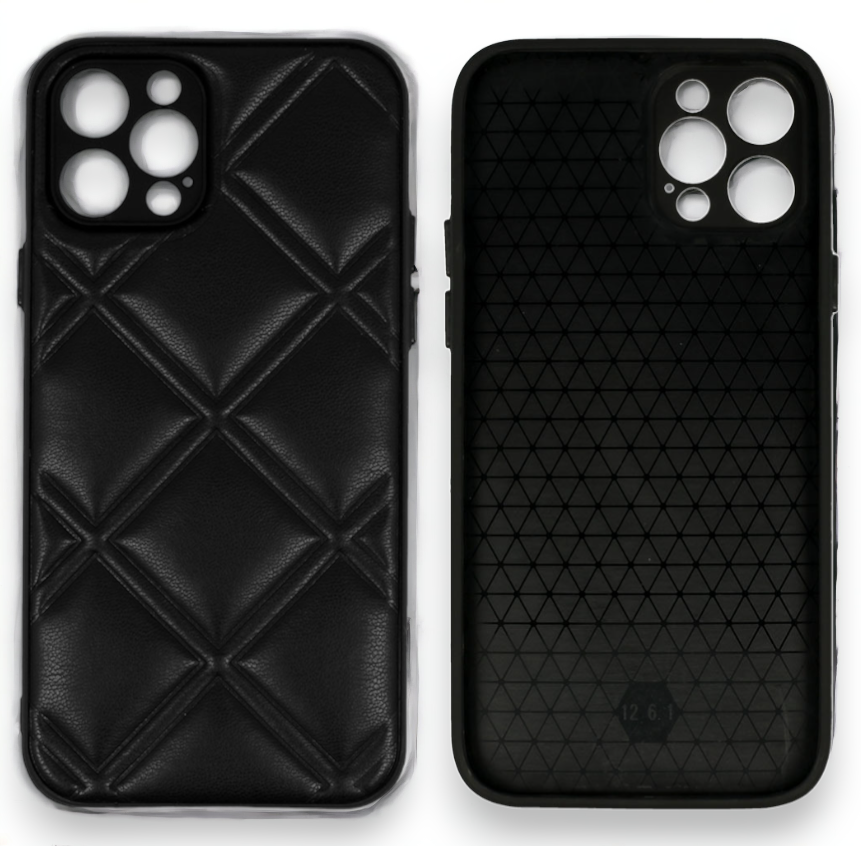 Silikonski ovitek "Checkered Leather 3D" za iPhone 13 Pro - črna – Infostyle