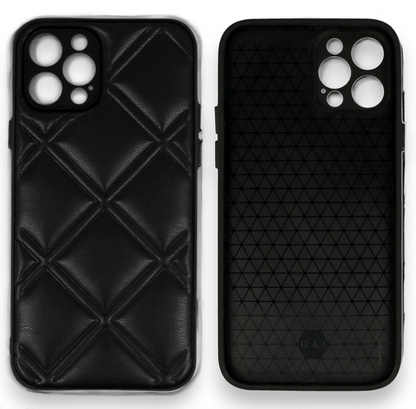 Silikonski ovitek "Checkered Leather 3D" za iPhone 13 Pro - črna – Infostyle