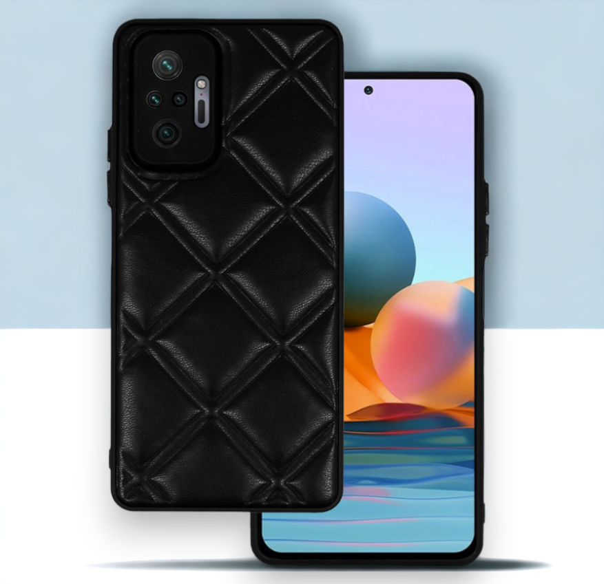 Silikonski ovitek "Checkered Leather 3D" za Xiaomi Redmi Note 10 Pro - črna – Infostyle – Črna / PU usnje + PC