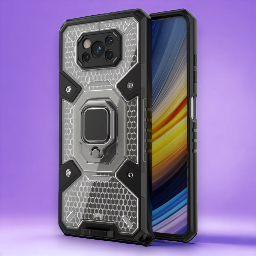 Silikonski ovitek "Honeycomb armor ring" za Xiaomi Poco X3 / X3 Pro – Infostyle – Črna / PC + TPU silikon