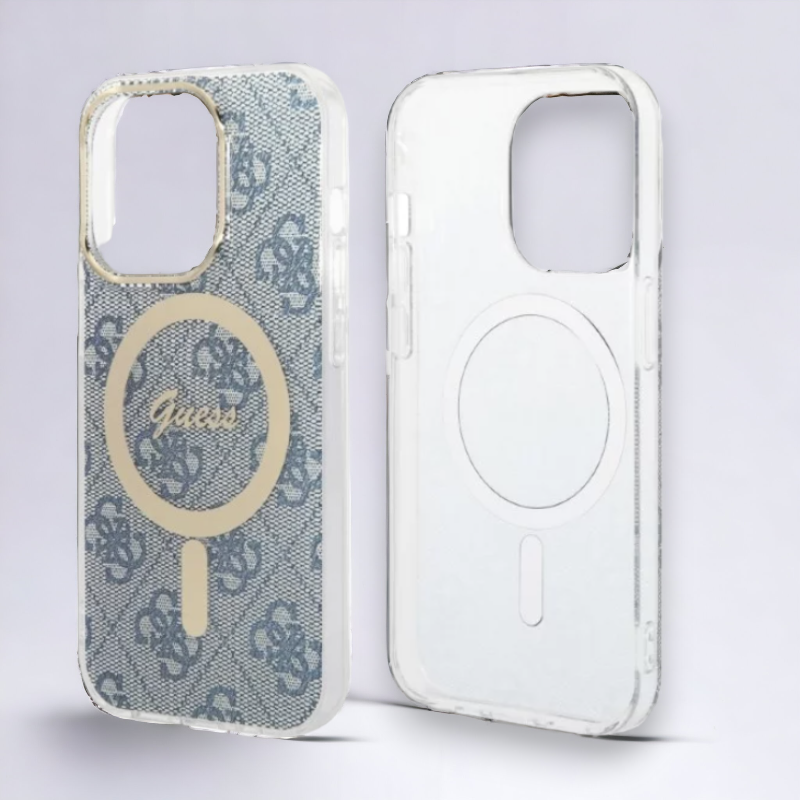 Guess komplet ovitek + polnilec (MagSafe) "blue" za iPhone 14 Plus/ 15 Plus (BUGUHMP14MH4EACSB)