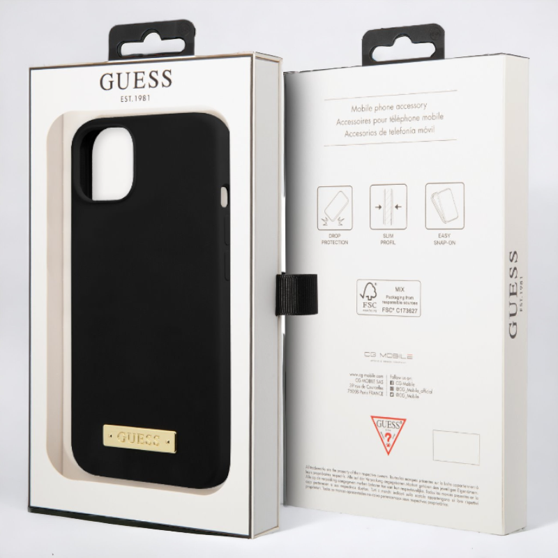 Silikonski ovitek Guess "Metal Logo" za iPhone 13 Pro Max/12 Pro Max z MagSafe tehnologijo - črn (GUHMP13XSBPLK)