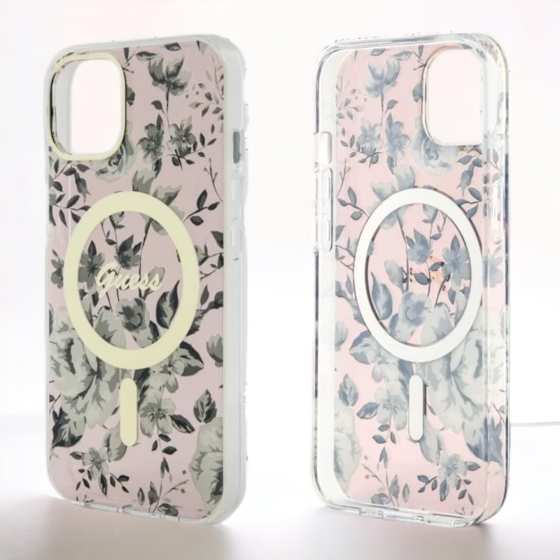 Ovitek Guess "Flower" za iPhone 14 Pro s tehologijo MagSafe - roza (GUHMP14LHCFWSP)