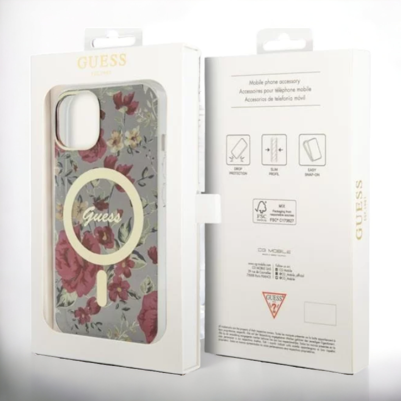 Ovitek Guess "Flower" za iPhone 14 Pro Max s tehologijo MagSafe - rjava (GUHMP14XHCFWSA)