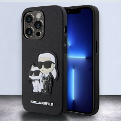 Ovitek Karl Lagerfeld "Saffiano - Karl and Choupette" za iPhone 14 Pro Max (KLHCP14XSANKCPK) – Črna / PC + TPU silikon