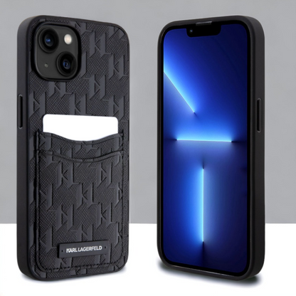 Ovitek Karl Lagerfeld "Monogram Card Slot" za iPhone 12/ 12 Pro (KLHCP12MSAKLHPPK) – Črna / PC + TPU silikon