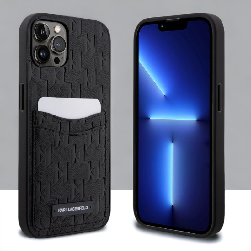 Ovitek Karl Lagerfeld "Monogram Card Slot" za iPhone 13 Pro Max/12 Pro Max (KLHCP13XSAKLHPPK) – Črna / PC + TPU silikon
