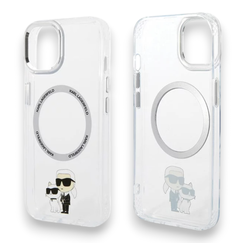 Silikonski ovitek Karl Lagerfeld "Karl & Choupette" za iPhone 13/14/15 s tehologijo MagSafe (KLHMP13MHNKCIT; KLHMP14SHNK