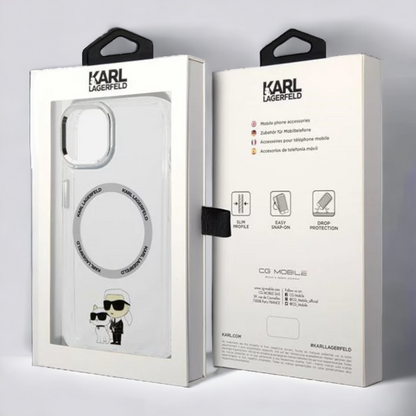 Silikonski ovitek Karl Lagerfeld "Karl & Choupette" za iPhone 13/14/15 s tehologijo MagSafe (KLHMP13MHNKCIT; KLHMP14SHNK