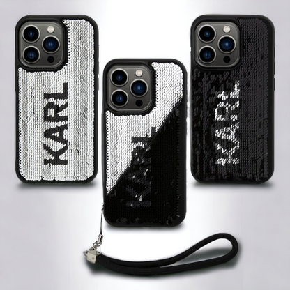 Ovitek Karl Lagerfeld "Sequins Reversible" za iPhone 14 Pro Max (KLHCP14XPSQRKS) – Srebrna / PC + TPU silikon