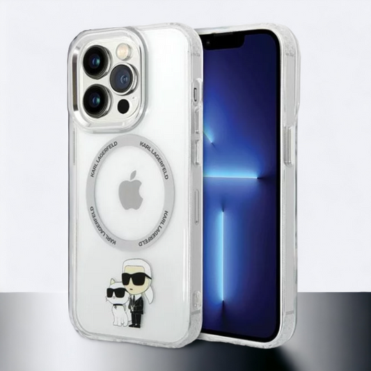 Silikonski ovitek Karl Lagerfeld "Karl & Choupette" za iPhone 13 Pro Max/12 Pro Max s tehologijo MagSafe (KLHMP13XHNKCIT