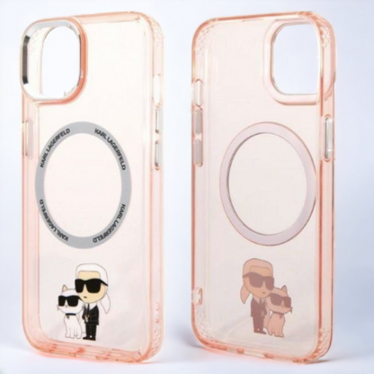 Silikonski ovitek Karl Lagerfeld "Karl & Choupette" za iPhone 13/14/15 s tehologijo MagSafe (KLHMP14SHNKCIP)