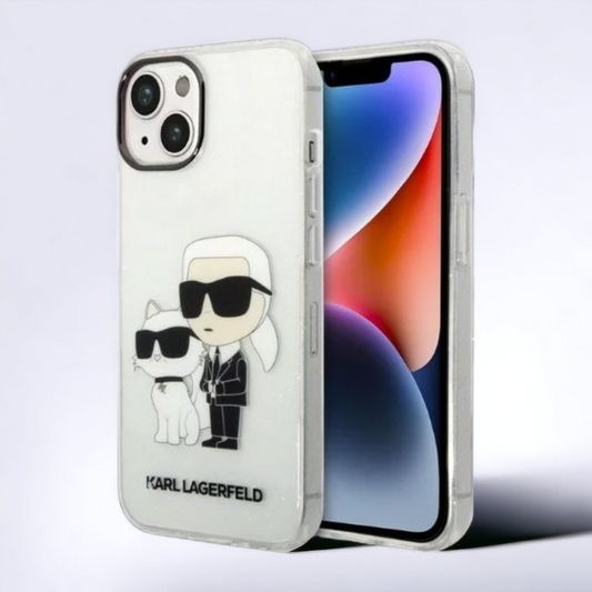 Ovitek Karl Lagerfeld "Karl & Choupette - glitter transparent" za iPhone 14 Plus/ 15 Plus (KLHCP14MHNKCTGT) – Prozorna /